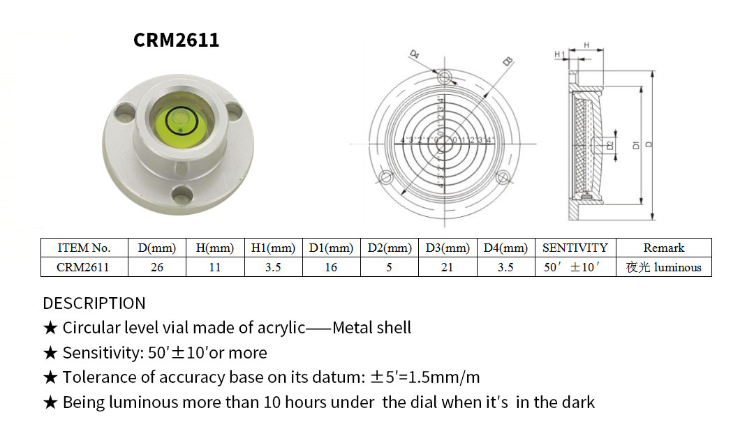 Circular Level Vial——Metal Shell K-CRM2611