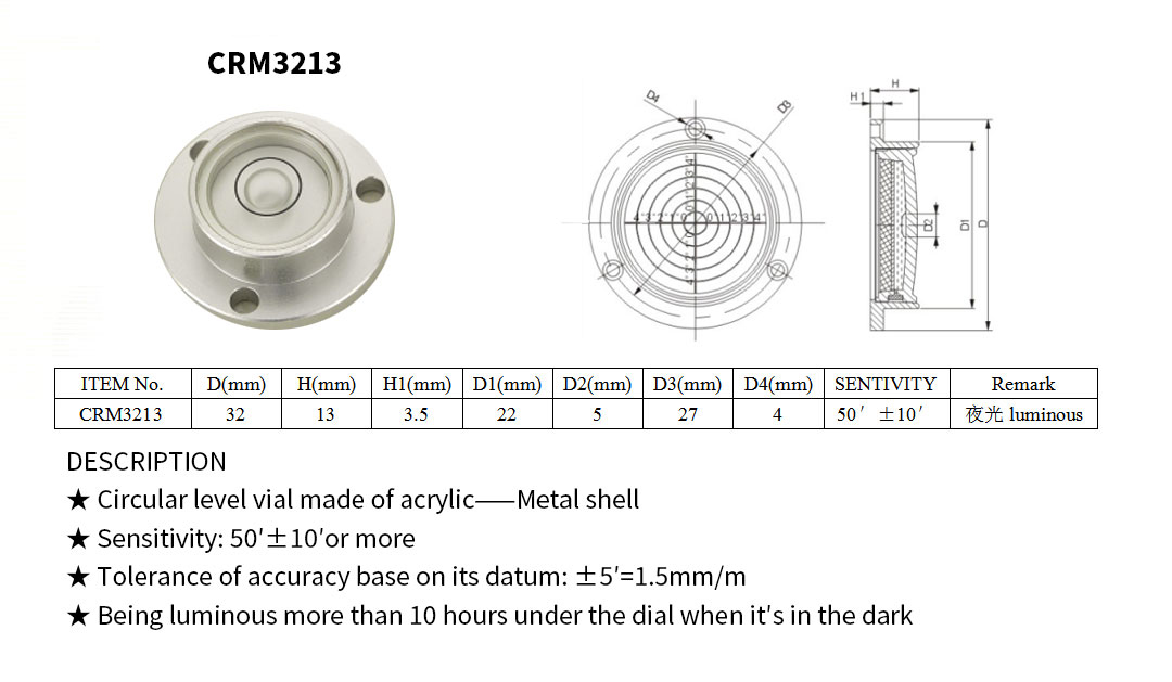Circular Level Vial——Metal Shell K-CRM3213