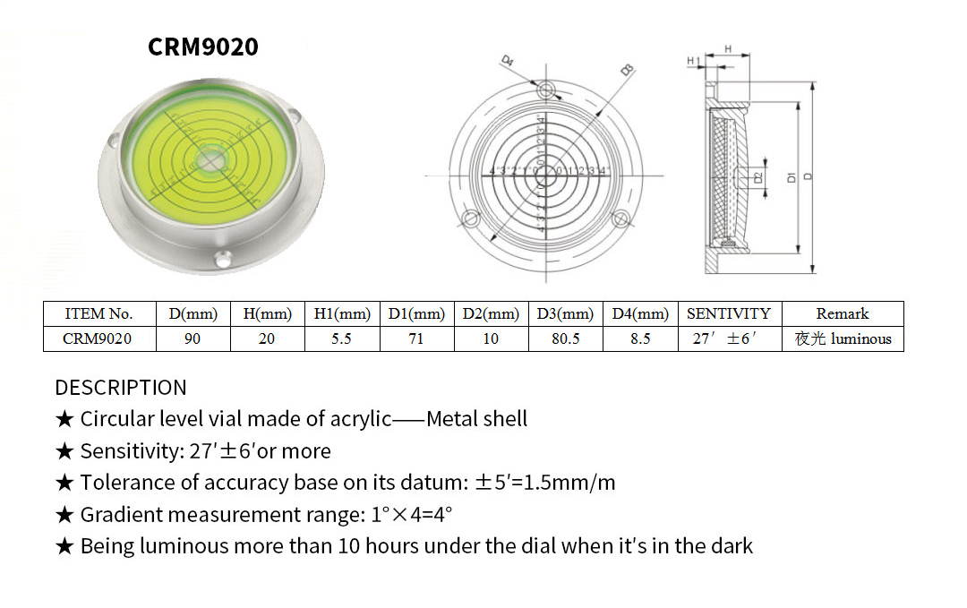 Circular Level Vial——Metal Shell K-CRM9020