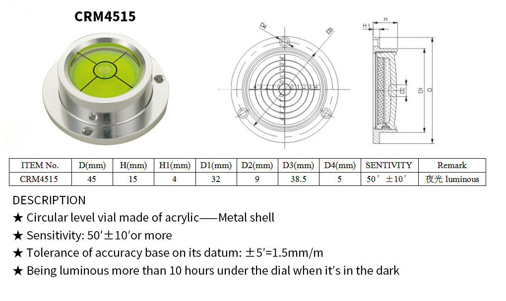 Circular Level Vial——Metal Shell K-CRM4515
